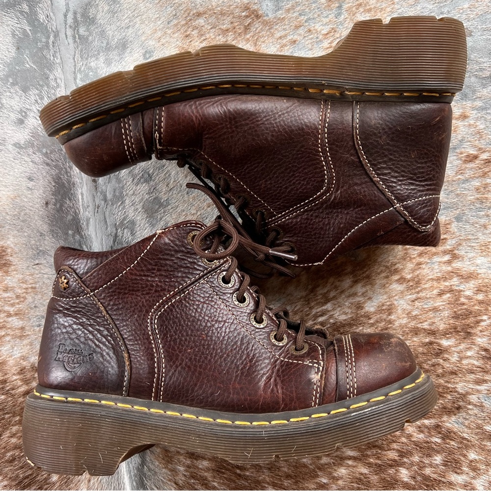 Vintage Dr Doc Martens Yolanda Boots Dark Brown Leather Chunky Grunge RARE Sz 9